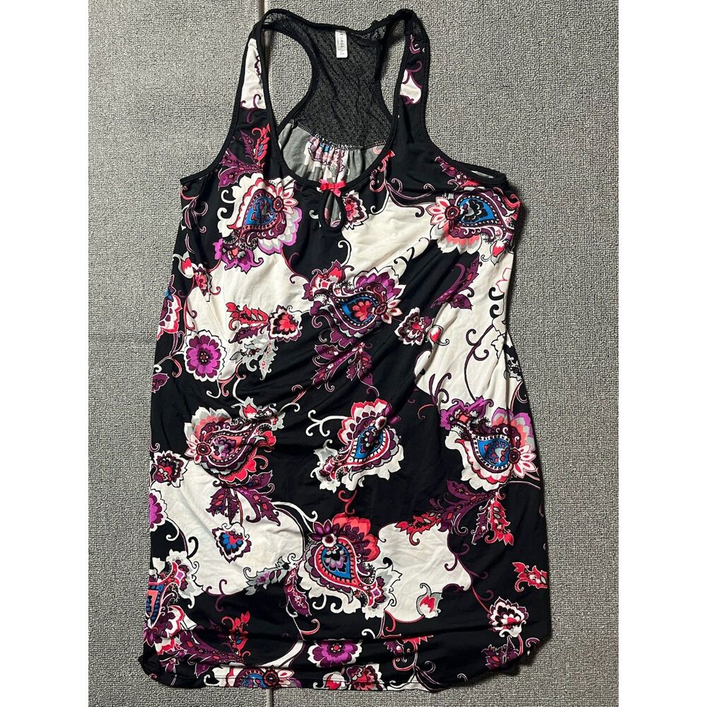 George Womens Sleeveless Top Black Pink Paisley Floral Mesh Racerback Size L